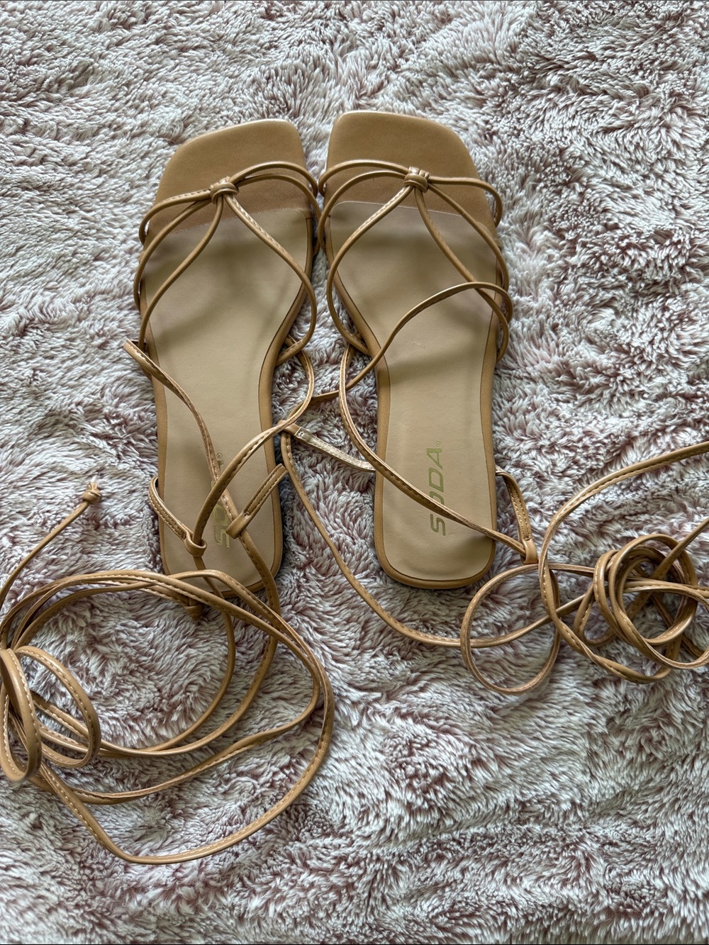 Soda Lace-Up Strappy Sandals in Tan